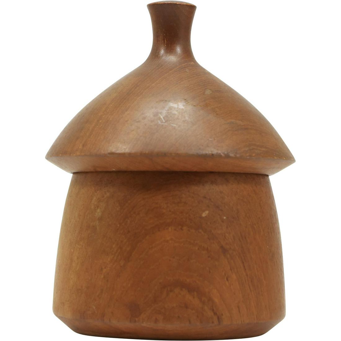 DANSK Designs Teak Wood Covered Jar: DANSK Designs Teak Wood Covered Jar. size: 6h 4.5w
