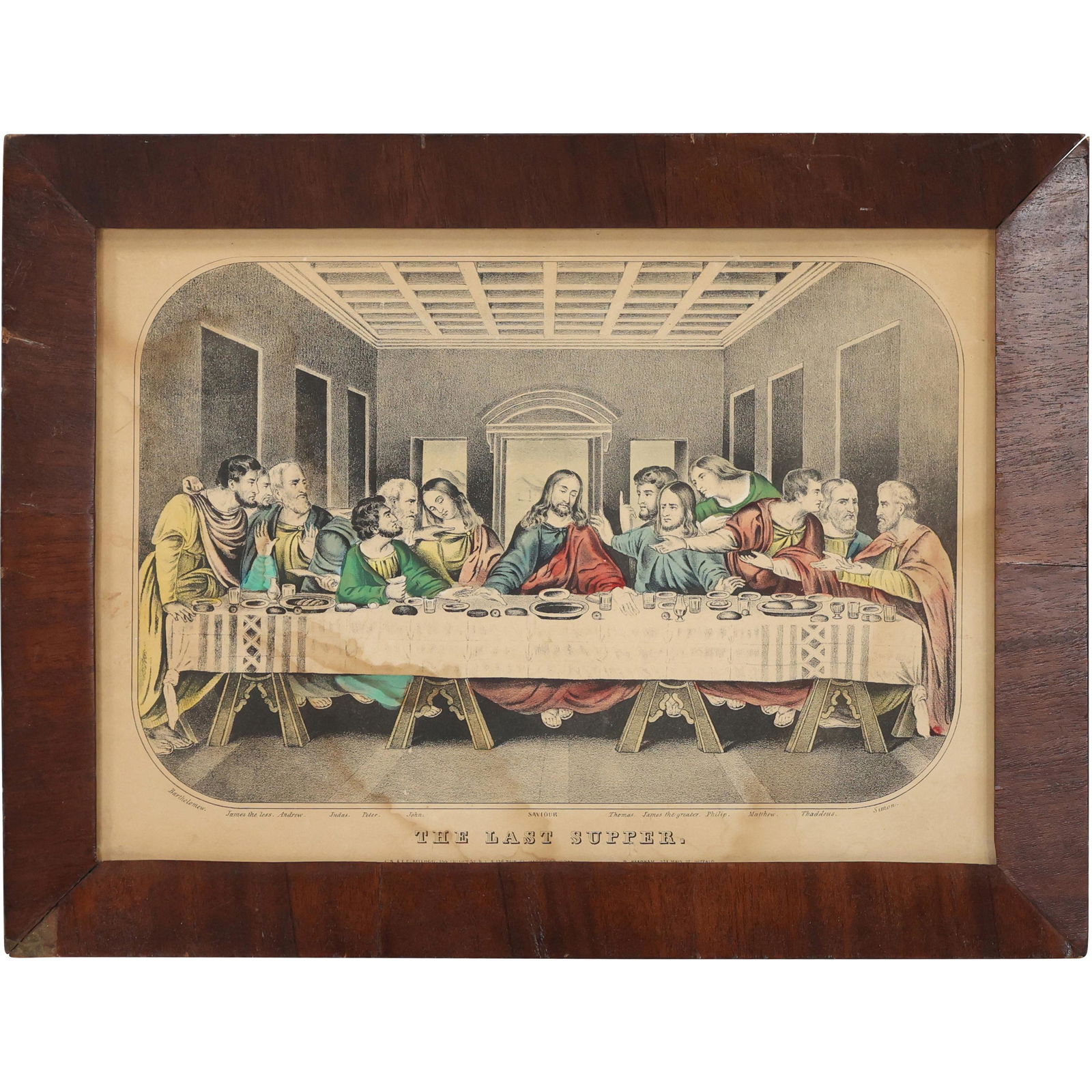 19th C. Colored Engraving "The Last Supper", Framed (1 of 20)