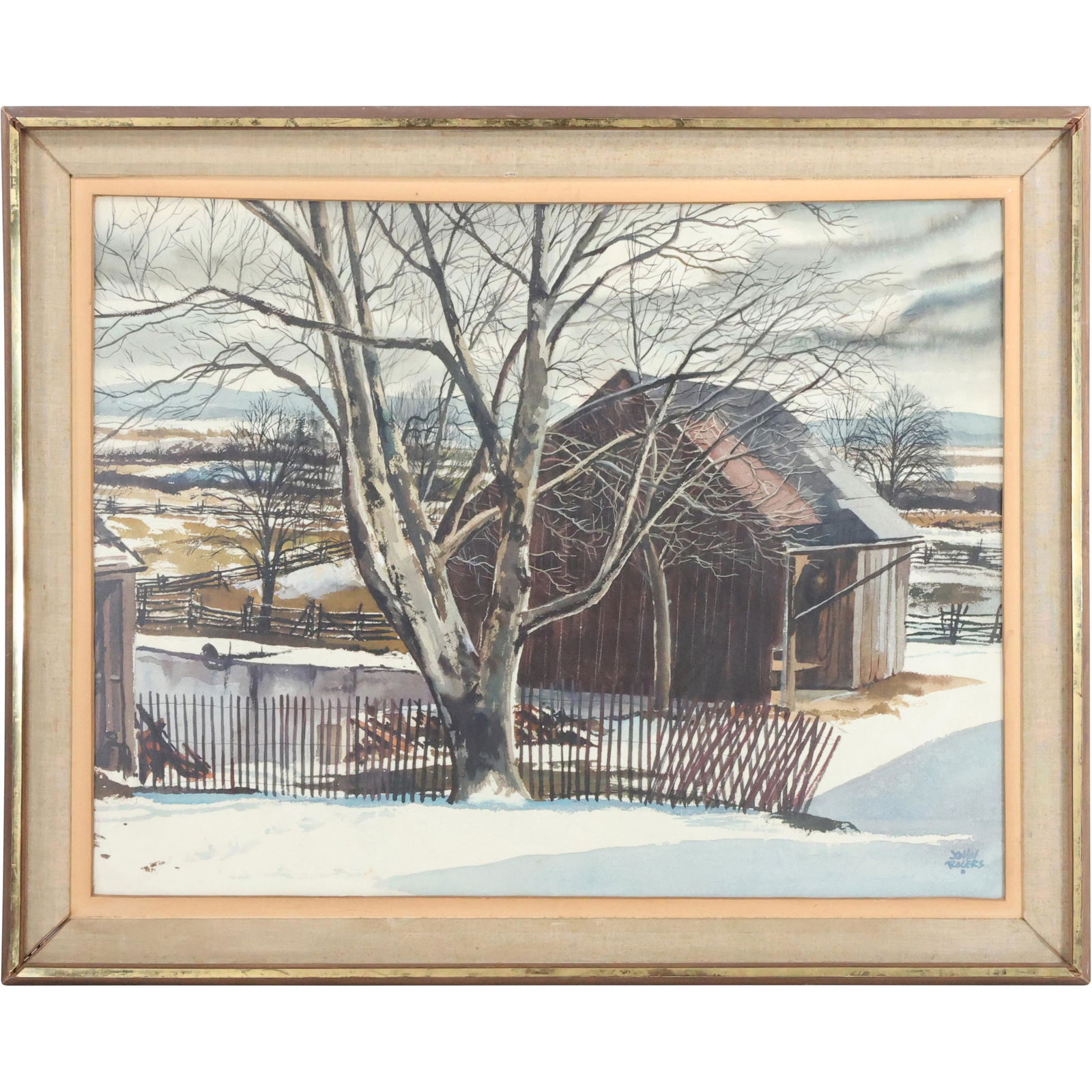 John Rogers; 20thC. American Watercolor Farm in Winter Signed (1 of 13)