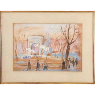 William Glackens; American Pastel Washington Square Park Signed: William Glackens; American Pastel Washington Square Park Signed .William James Glackens (1870 - 1938) pastel on paper. Washington Square Park. Signed lower right. Original old framing and backing; 11.