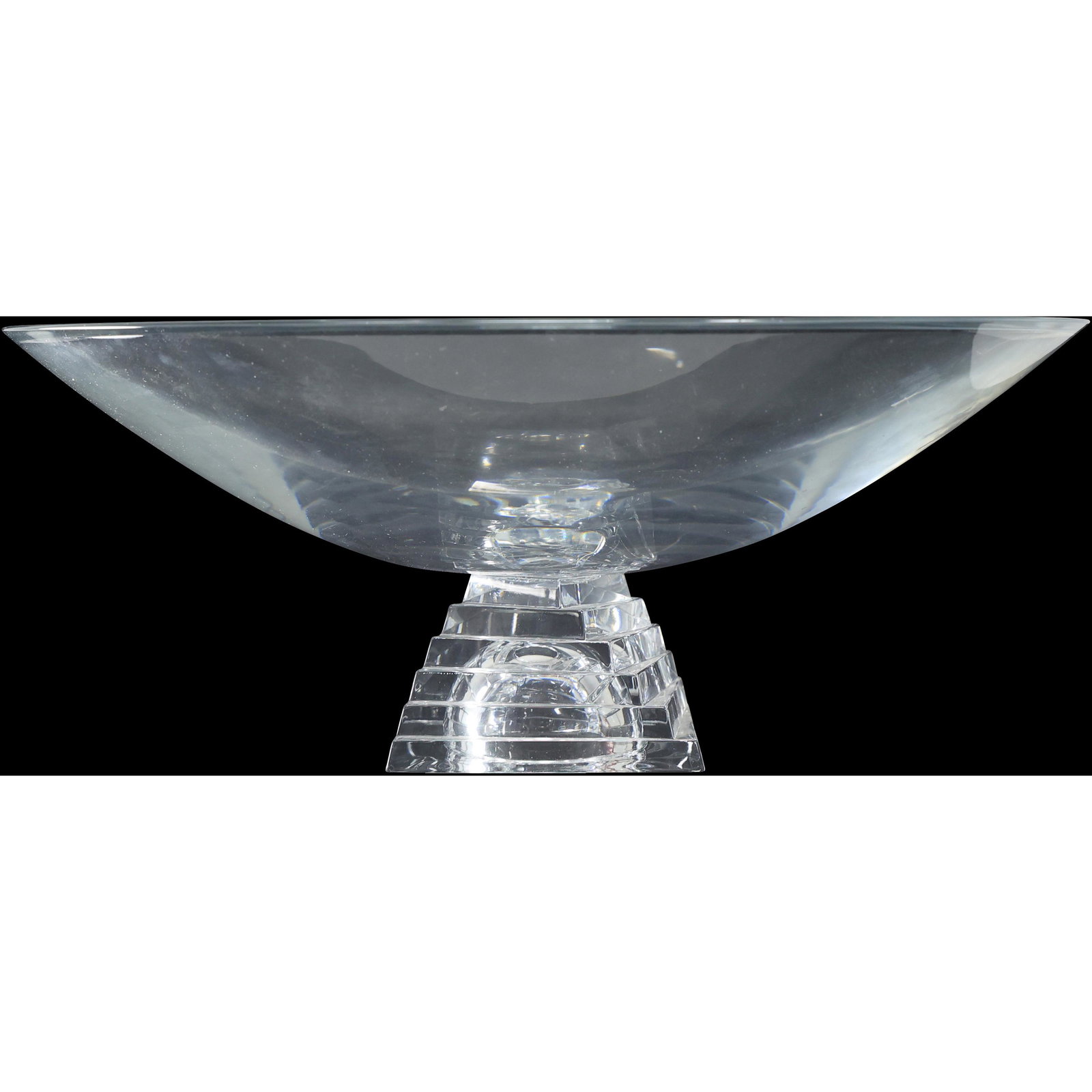 Crystal JG Durand Modern Design Glass Compote with Skyscaper Style Base: Crystal JG Durand Modern Design Glass Compote with Skyscaper Style Base. Original label. size: 5.75h 14.25w