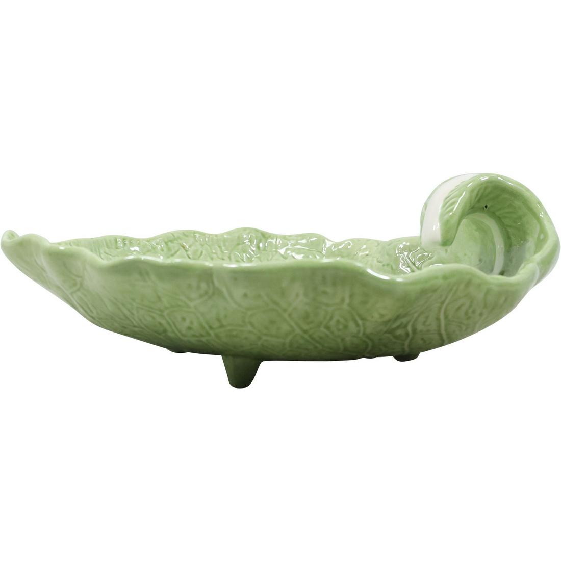 Porcelain "Cabbage Leaf"  Serving Dish with Handle Side (1 of 18)