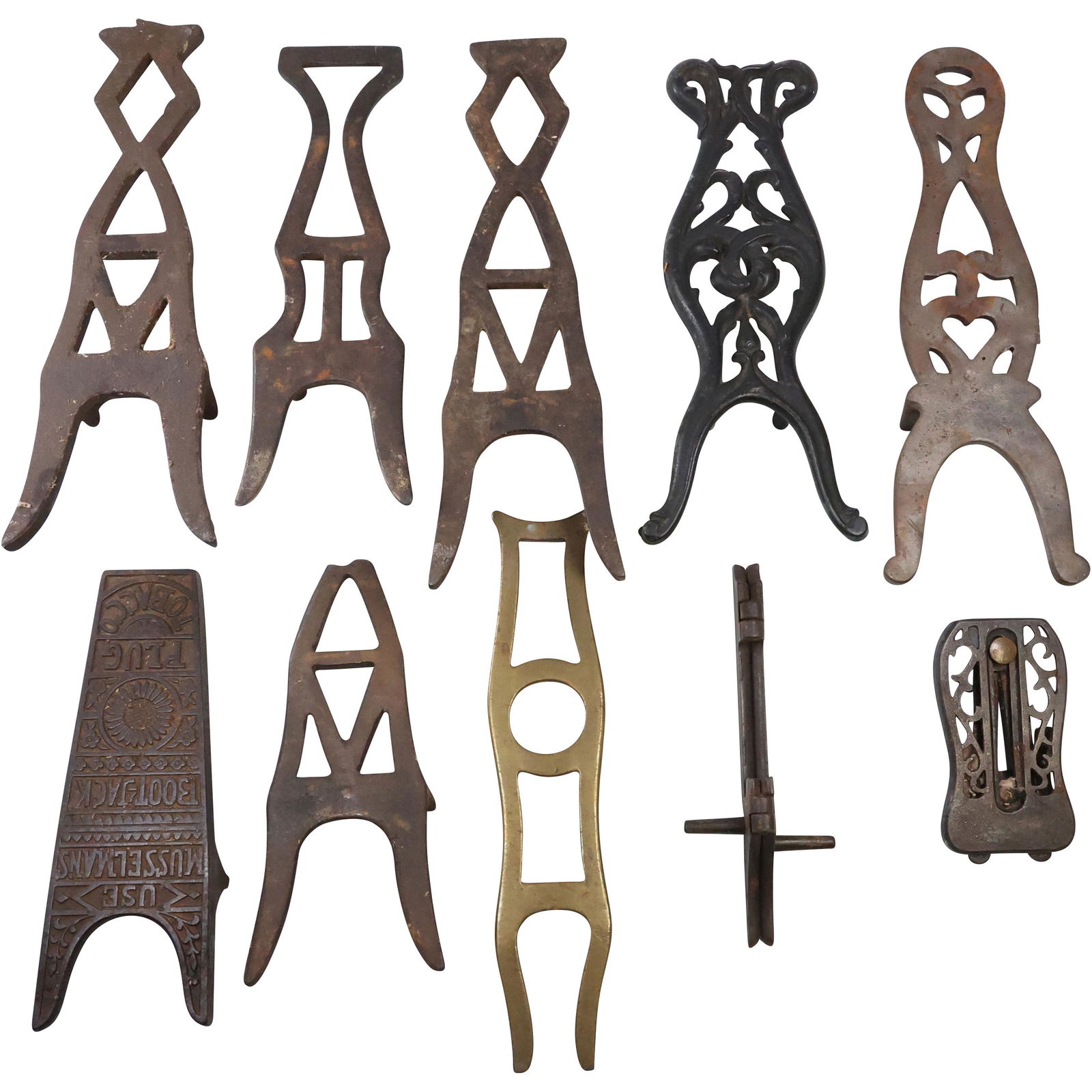 Estate Collection of 13 Assorted Antique Cast Iron Bootjacks (1 of 14)