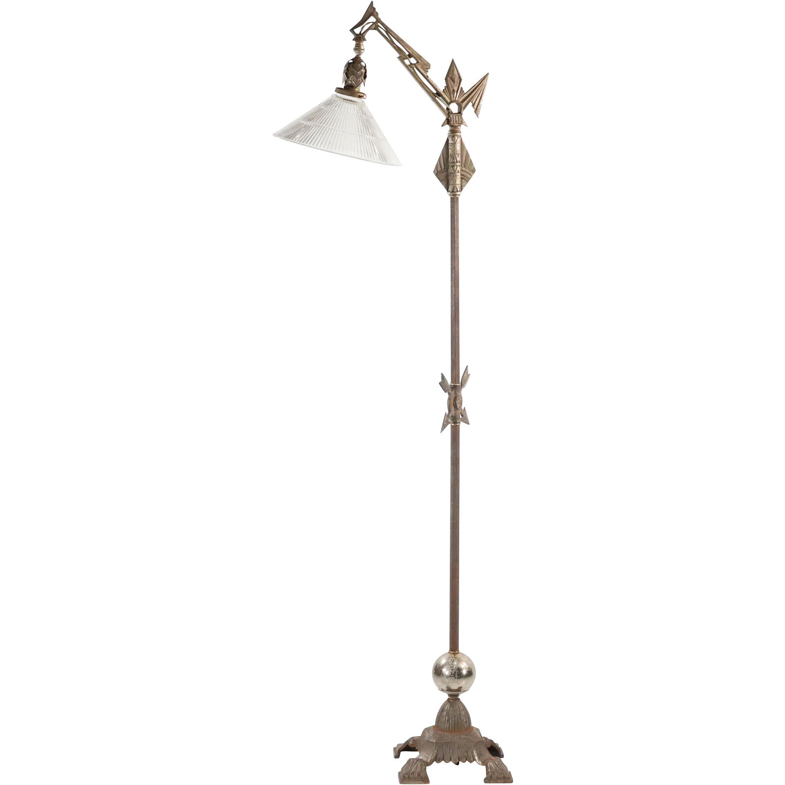 Vintage Metal Art Deco Bridge Lamp with Holophane Glass Shade (1 of 16)