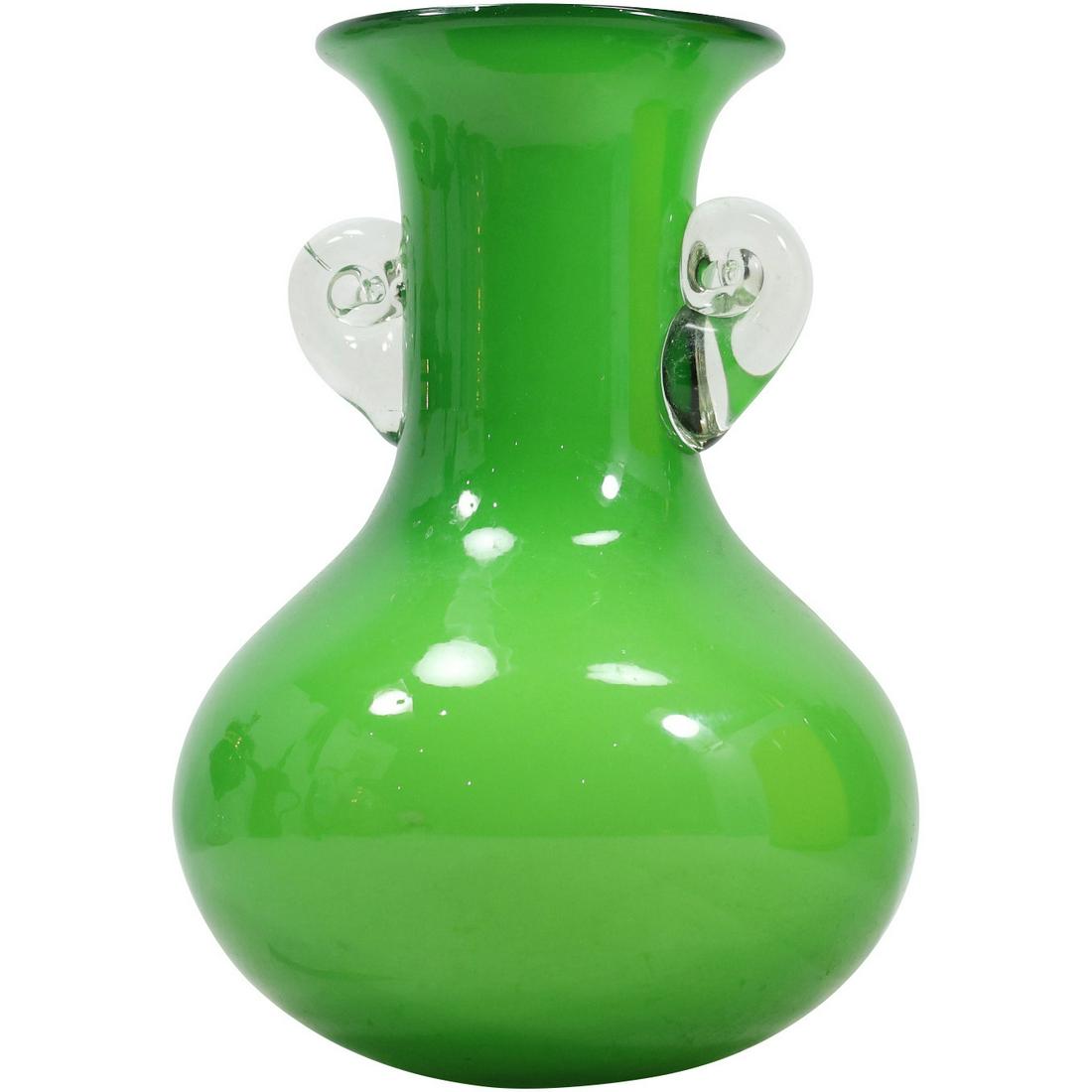 Bright Green Glass Vase with Applied Crystal Handles (1 of 20)