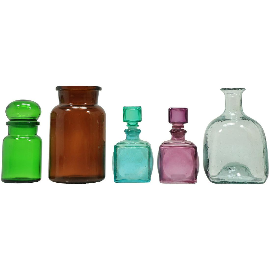 [5] Assorted Mid-Century Modern Color Glass Bottles - Variety (1 of 20)
