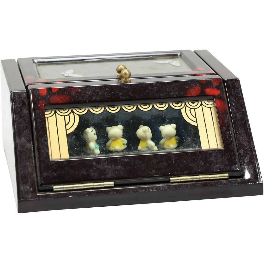Novelty Music Box with Theatrical Window of Rotating Bears (1 of 17)