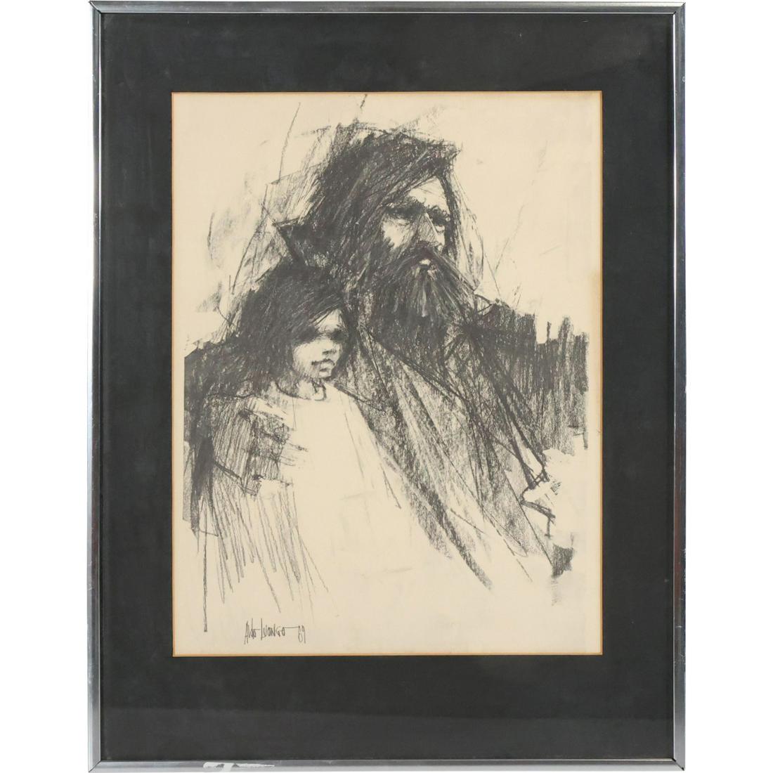 Aldo Luongo, New York/ Argentina, "The Story Teller". Charcoal Drawing. (1 of 13)