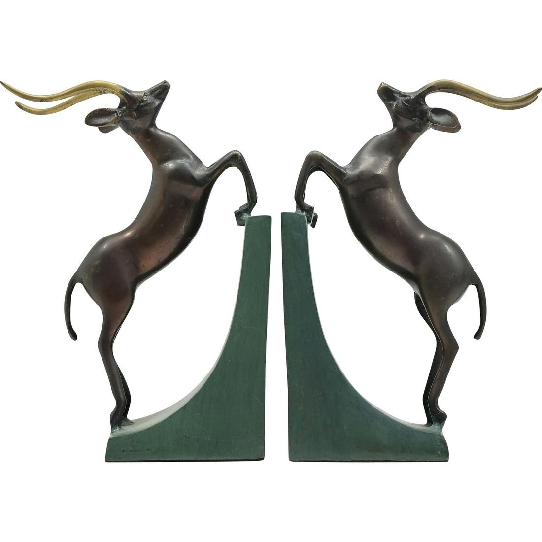 Pair Brass GAZELLE Figurative Bookends - Original Patina (1 of 16)