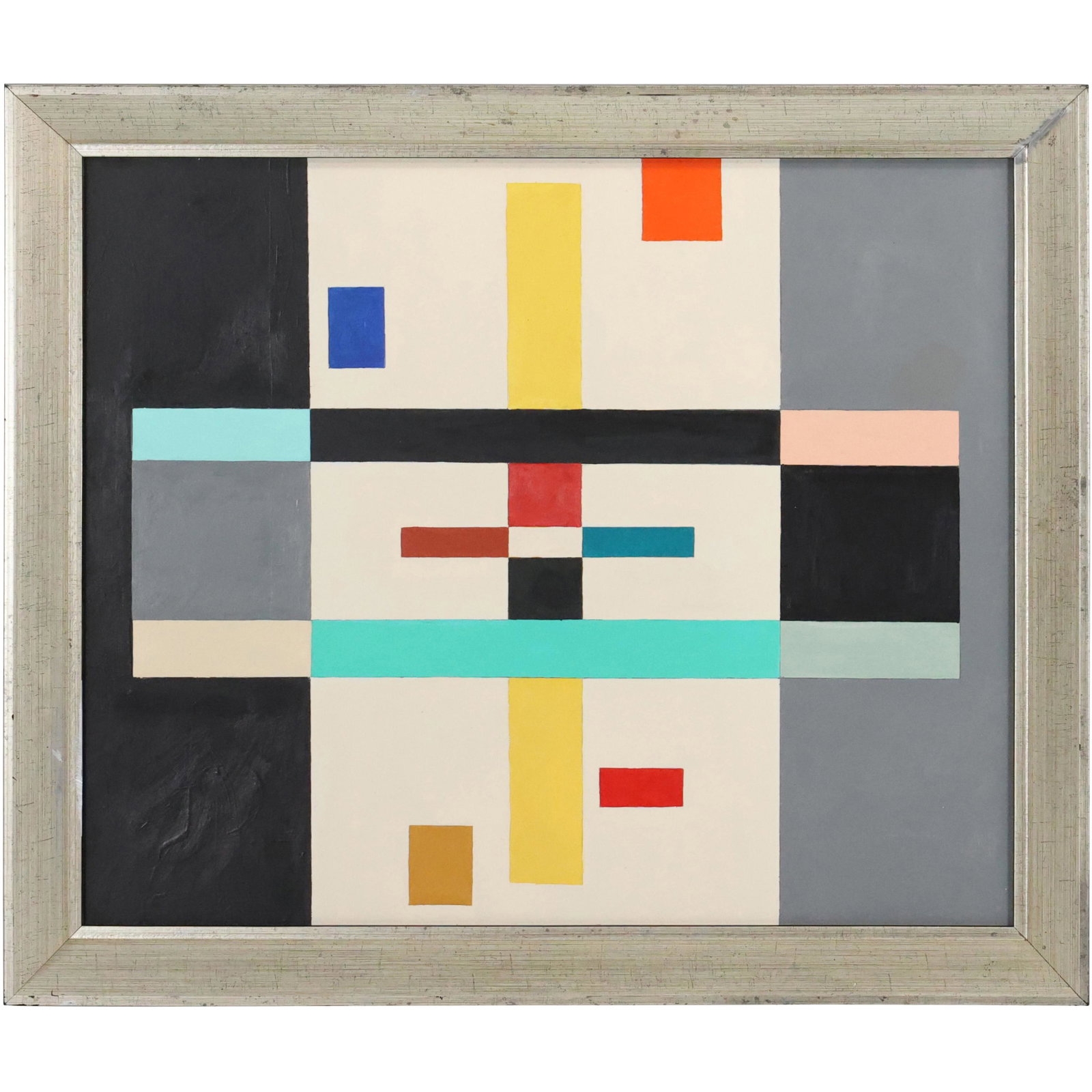 Steven Jennis, American, Oil on Board Painting Abstract Geometric , Signed , Framed: Steven Jennis, American, Oil on Board Painting Abstract Geometric , Signed , Framed. Well listed American Artist. Provenance: Acquired directly from the Artist. size: 20 x 24, 23.25 x 27.25 outside fr