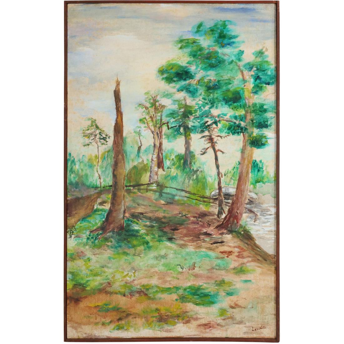 Signed Lewis, Vintage Oil Painting Trees on Hillside Landscape, Original Frame. Oil on Canvas (1 of 12)
