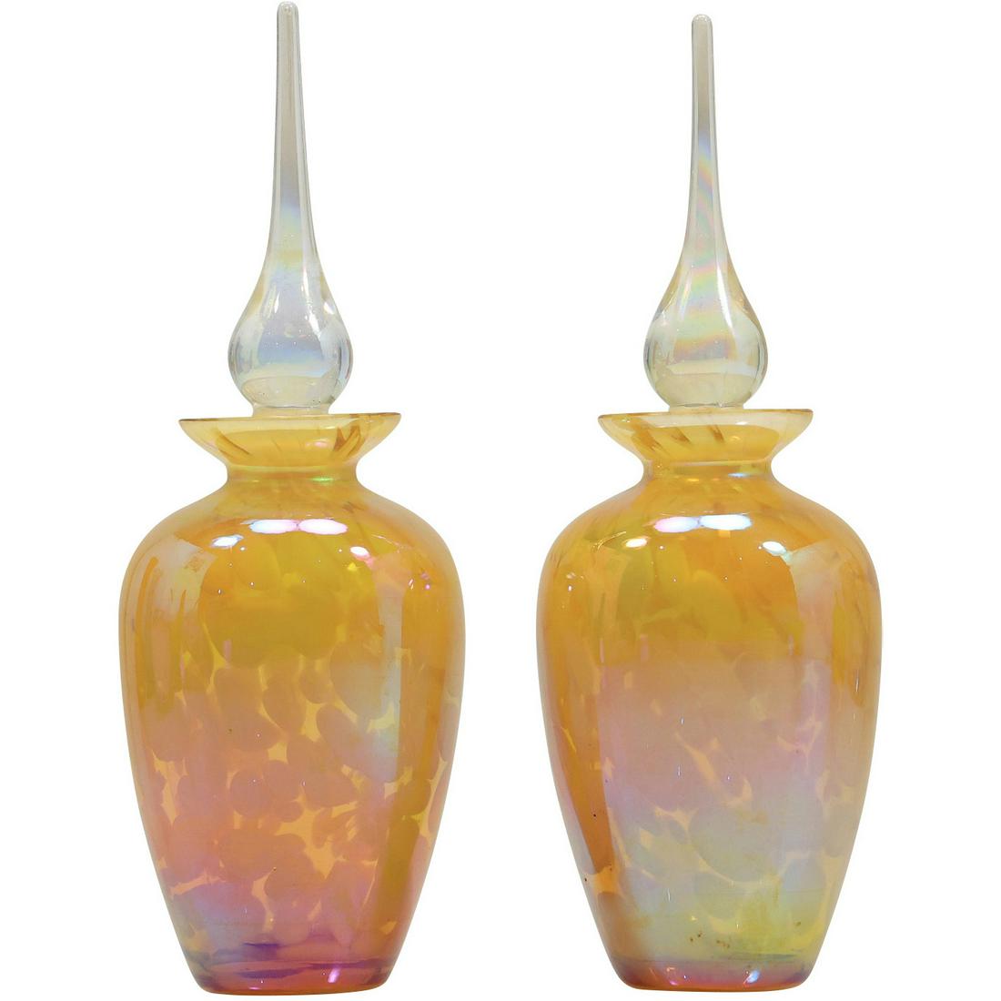 [2] Gold Iridescent Art Glass Perfume Bottles with Stoppers (1 of 17)