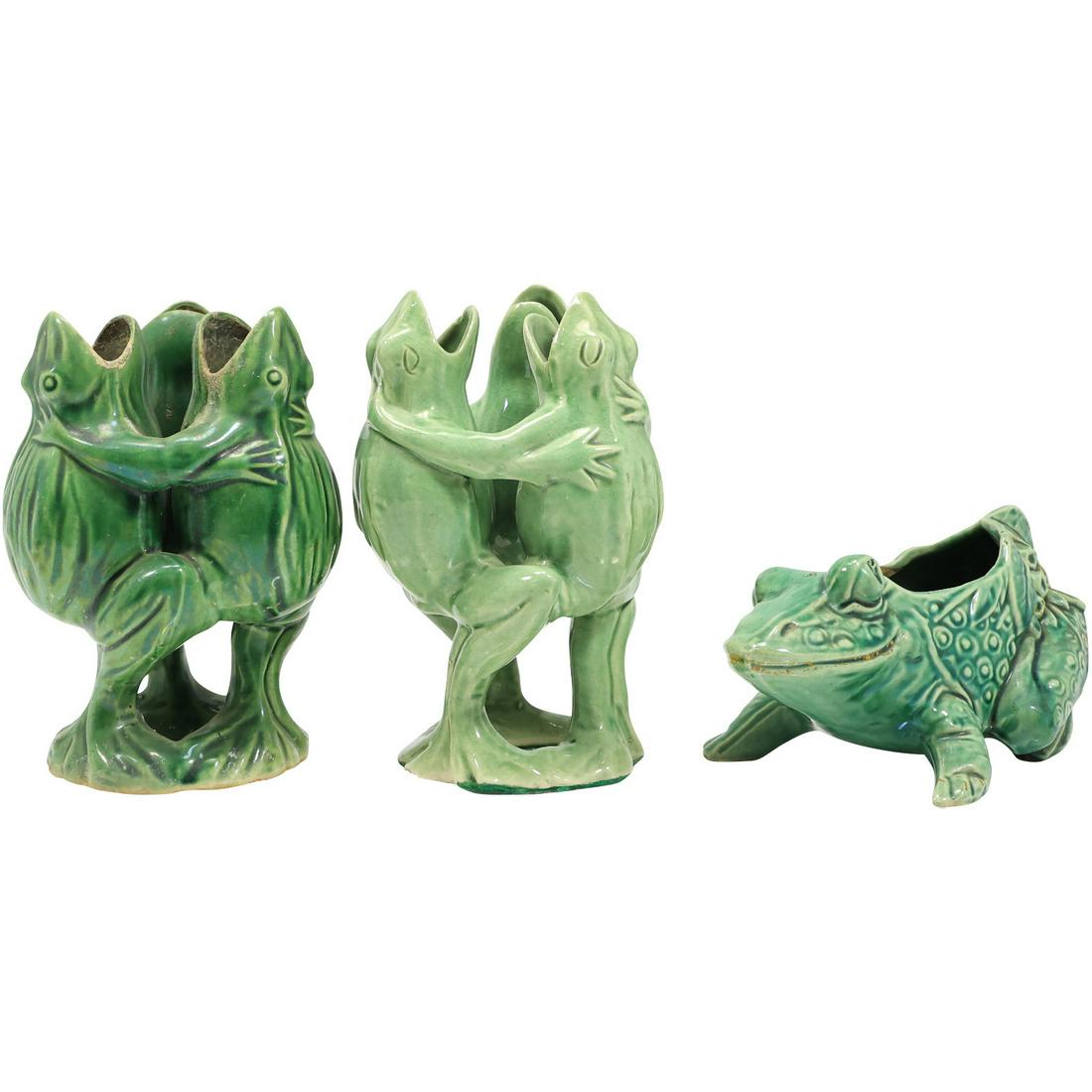 [3] Whimsical Green Pottery FROG Figurative Planters including McCoy (1 of 20)