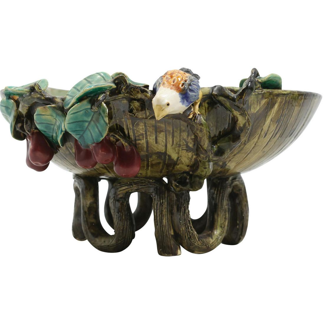 Unique Majolica Pottery Bird Bath Center Bowl (1 of 20)