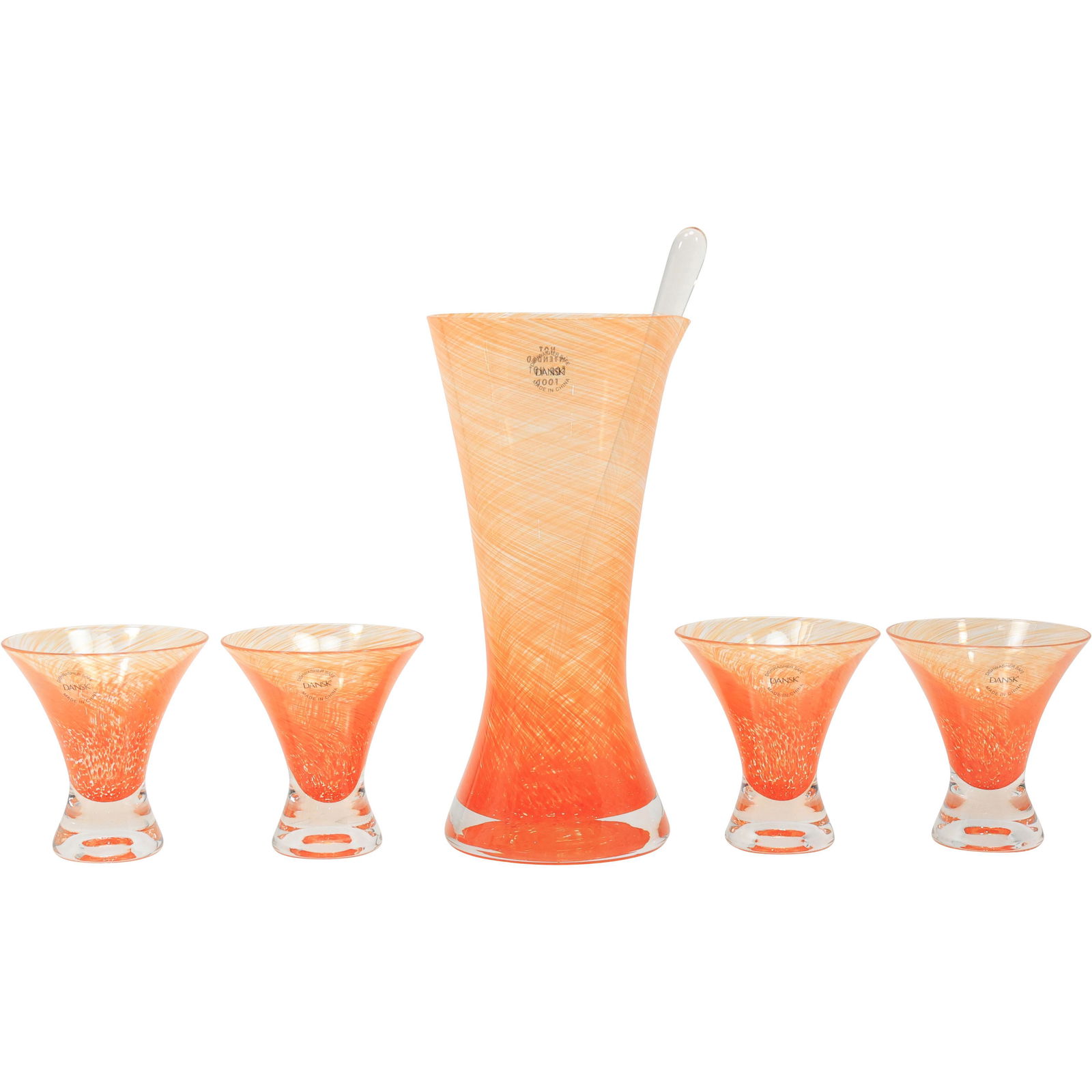5 Pc DANSK Bright Orange Glass Liquor Decanter with 4 Matching Cocktail Glasses (1 of 20)