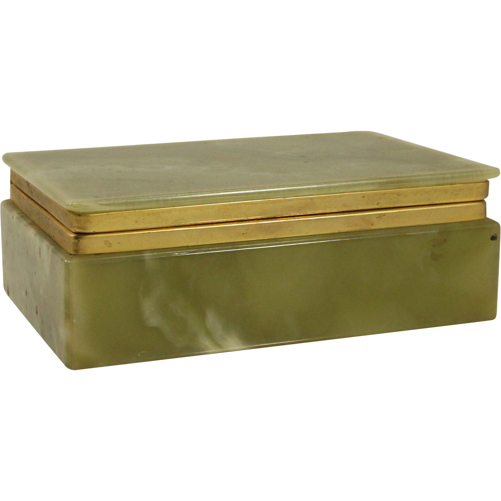 Vintage Green Onyx Dresser Box Brass Bounded (1 of 14)