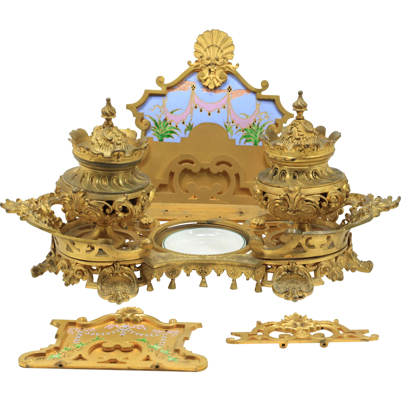 Fabulous 19th C. Fancy Bronze Desk Inkwell Renaissance Revival (1 of 20)