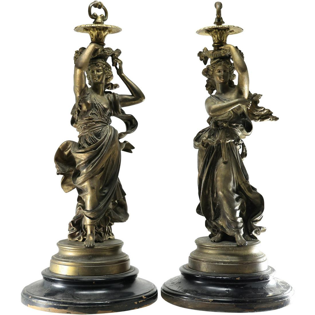 [2] Cast Metal Art Nouveau Women Maidens Statues - Original Patina (1 of 20)