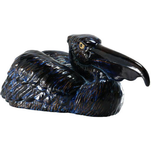 Large Majolica Pottery Dark Glazed Pelican Bird Figure Statue Oct 17