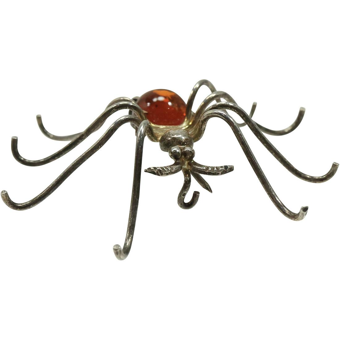Sterling Silver Spider Pin with Amber Body (1 of 16)