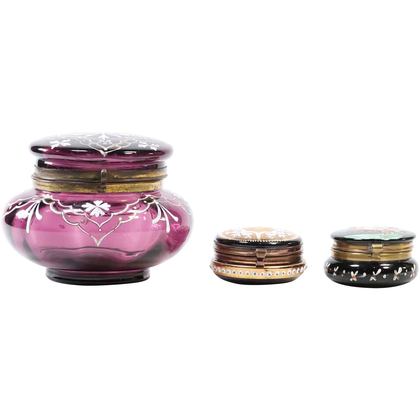 [3] Antique Moser Glass Enamel Decorated Covered Dresser Boxes (1 of 10)