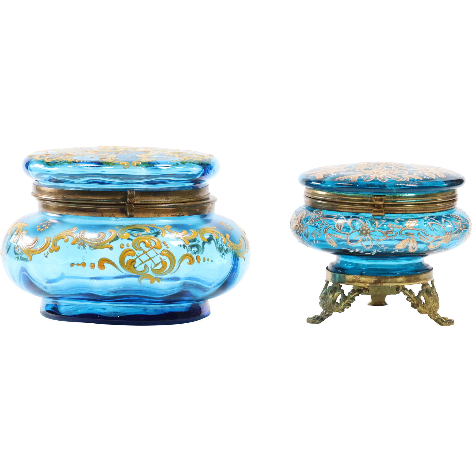 [2] Moser Glass Teal Blue Enameled Round Dresser Boxes (1 of 13)