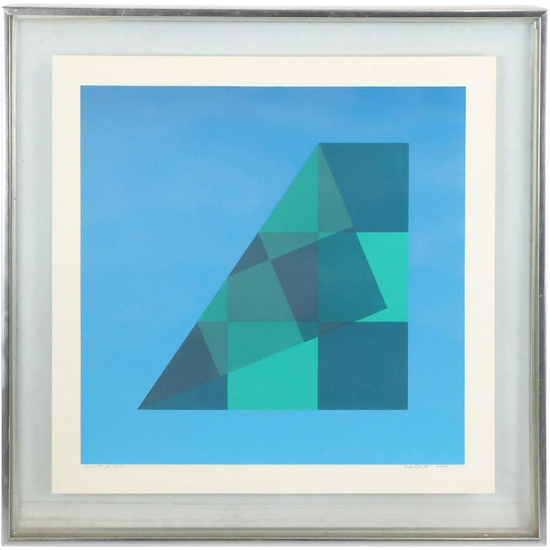 Dionisio del Santo (Brazilian, 1925-1999), Pop Art Lithograph, Fold Over Squares #5/21: Dionisio del Santo (Brazilian, 1925-1999), Pop Art Lithograph, Fold Over Squares #5/21. Titled: Permuta IV. size: 17.75 x 17.75, 21.75 x 21.75 outside frame. ASKart: Dionisio del Santo (1925 - 1999) w