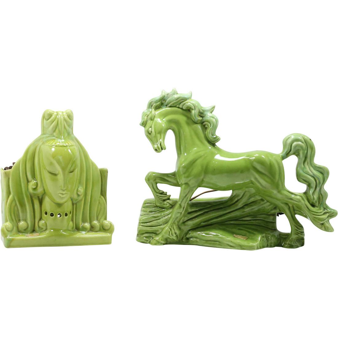 [2] ROYAL HAEGER Green Glazed Ceramic TV Lamps: Horse and Asian Goddess (1 of 17)