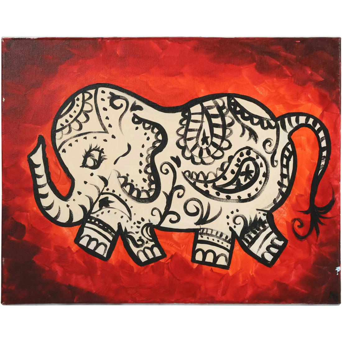 20th C. Oil on Canvas Abstract Elephant Oil Painting (1 of 11)