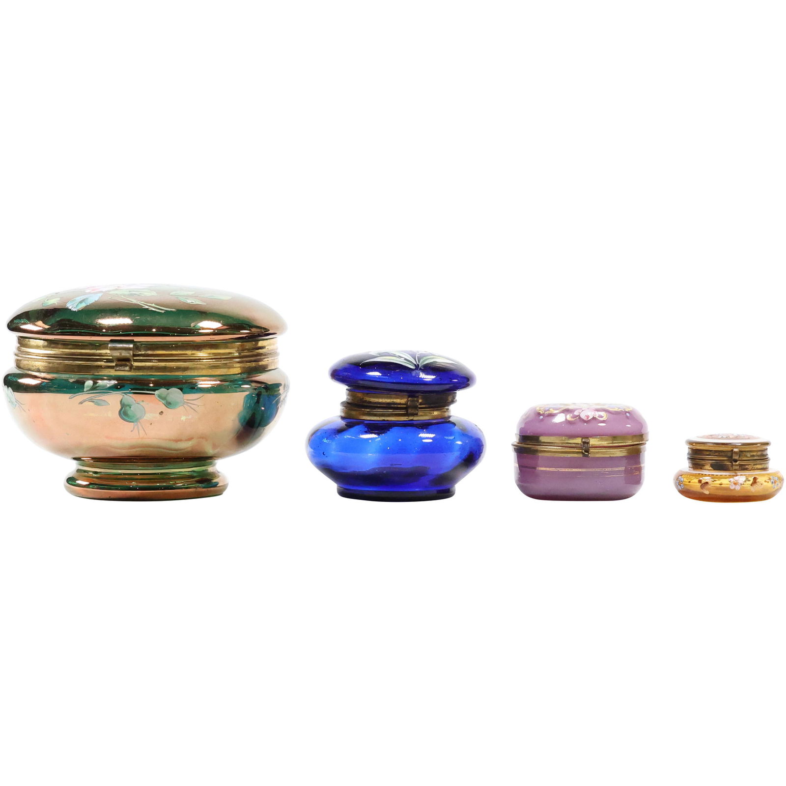 [4] Moser Glass Enamel Decorated Round Dresser Boxes Various Colors (1 of 15)