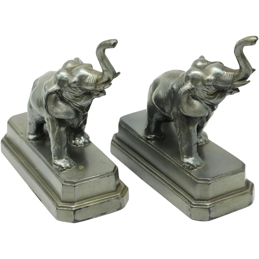 Vintage Cast Metal Elephant Figure Bookends - Good Patina: Vintage Cast Metal Elephant Figure Bookends - Good Patina. size: 6.75h 6.5w