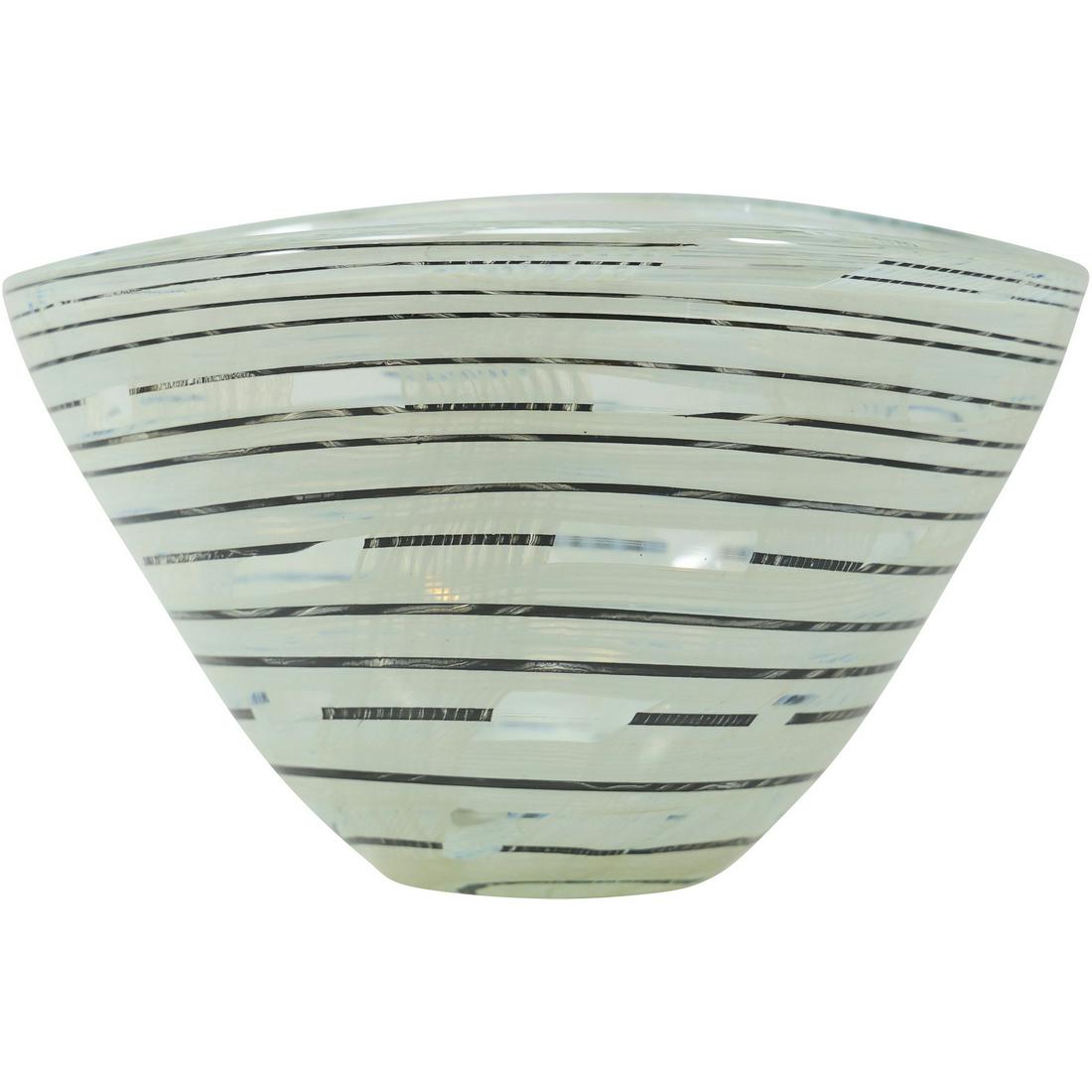 Modern Design Art Glass Bowl with Black Swirl Line Pattern: Modern Design Art Glass Bowl with Black Swirl Line Pattern. size: 7h 11w