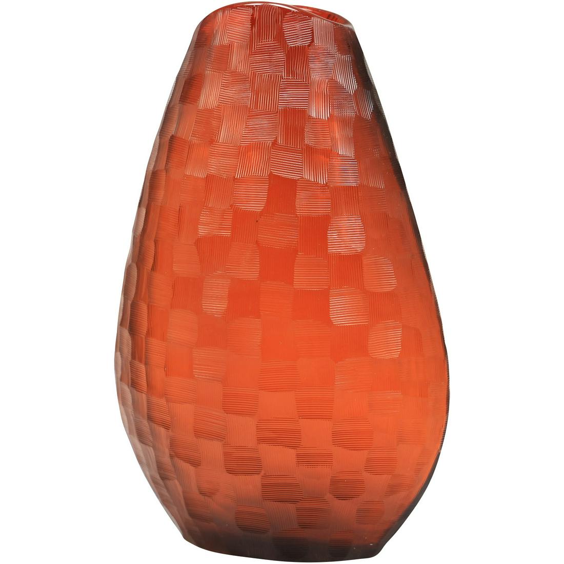 Mid-Century Modern Etched Glass Squares Patterned Red Glass Vase (1 of 18)