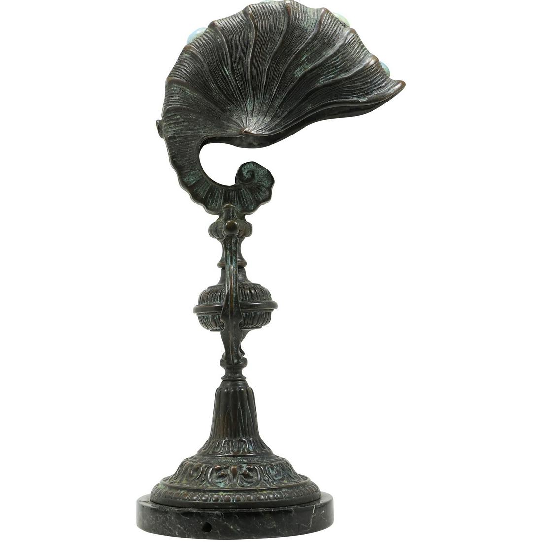 Bronze Nautilus Desk Lamp with Shell Shade Having Jewels (1 of 17)