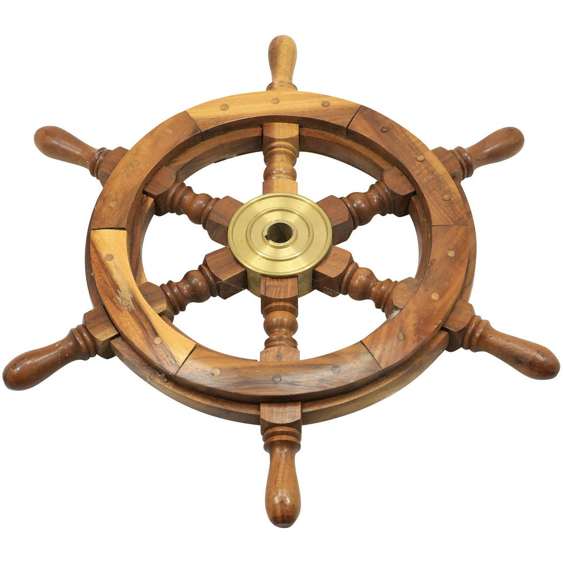 Ship's Wheel with Brass Inner Rim: Ship's Wheel with Brass Inner Rim. size: 18.5x18.5