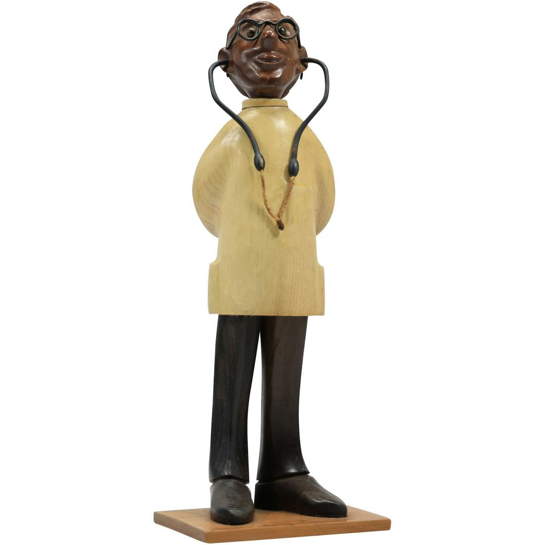 Mid-Century Modern Teak Hardwoods Carved DOCTOR Figure Sculpture (1 of 19)