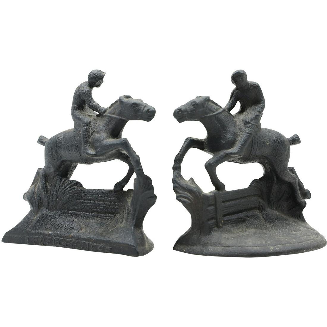 Signed Lavenger 1906, Cast Iron Horse Jumping Figurative Bookends (1 of 20)