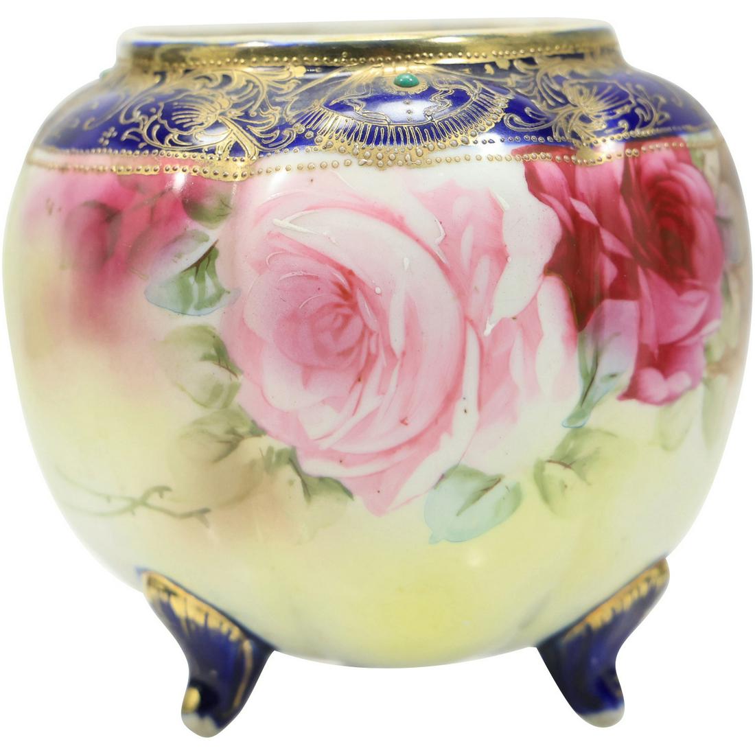 Hand Painted NIPPON Porcelain Footed Vase Hand Painted Roses (1 of 16)