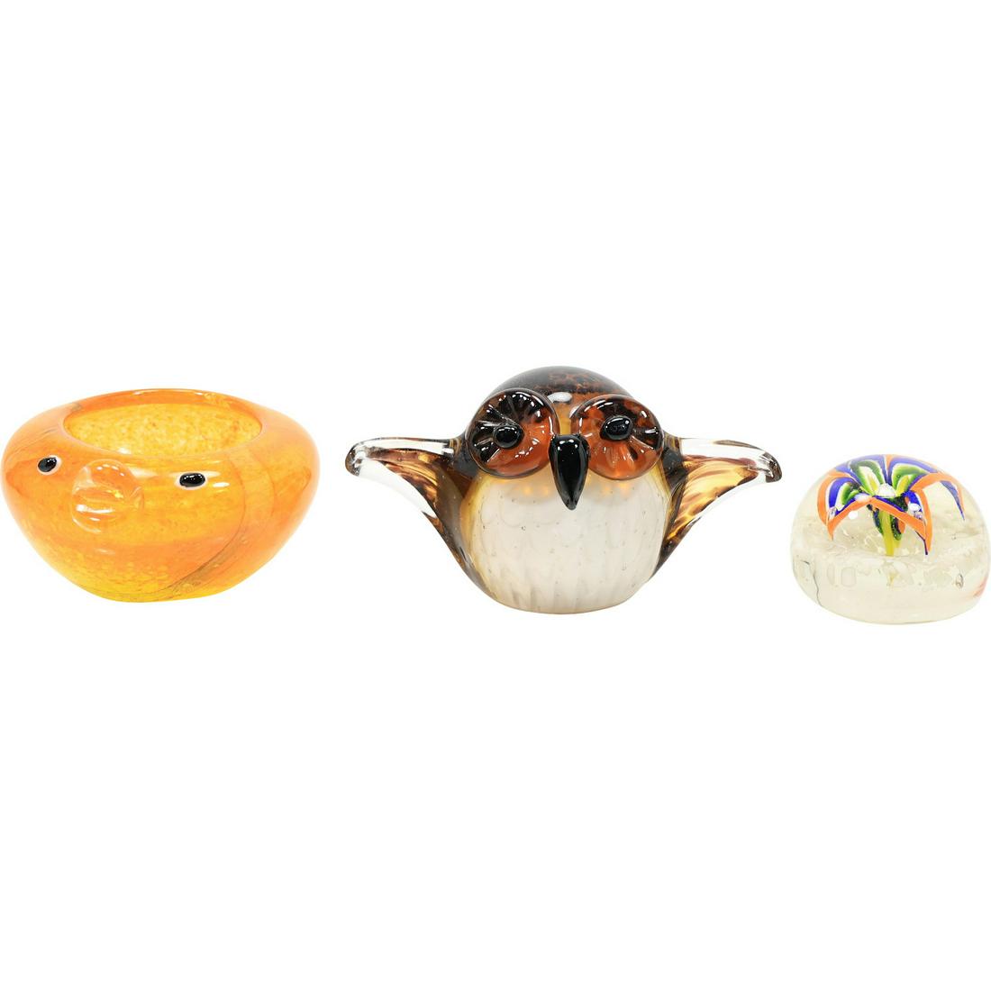 [3] Assorted Murano Art Glass: Paperweight, OWL Figure, FISH Figure Bowl (1 of 19)