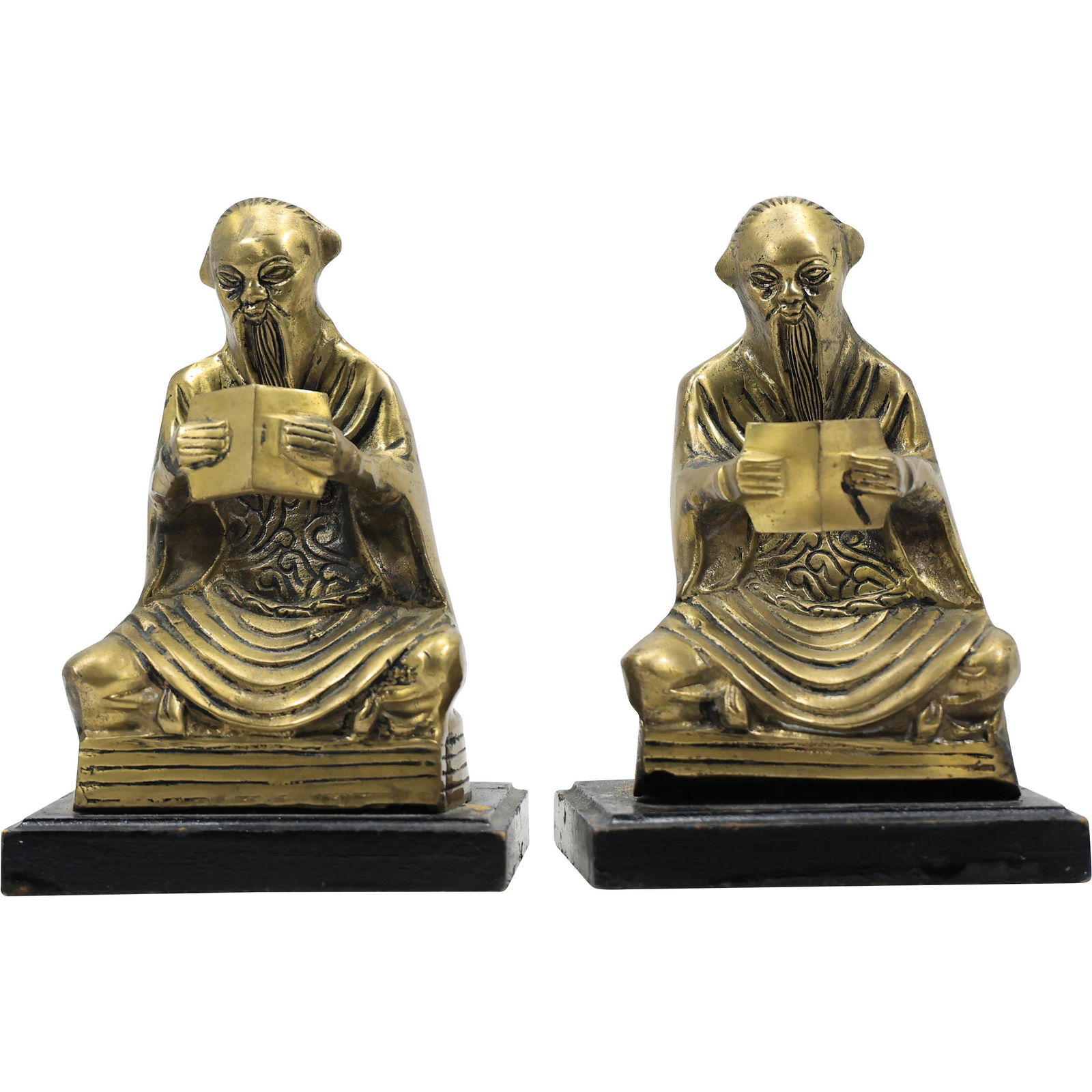 Vintage Cast Metal Buddhist Monk Reading Bookends - Original Patina (1 of 20)