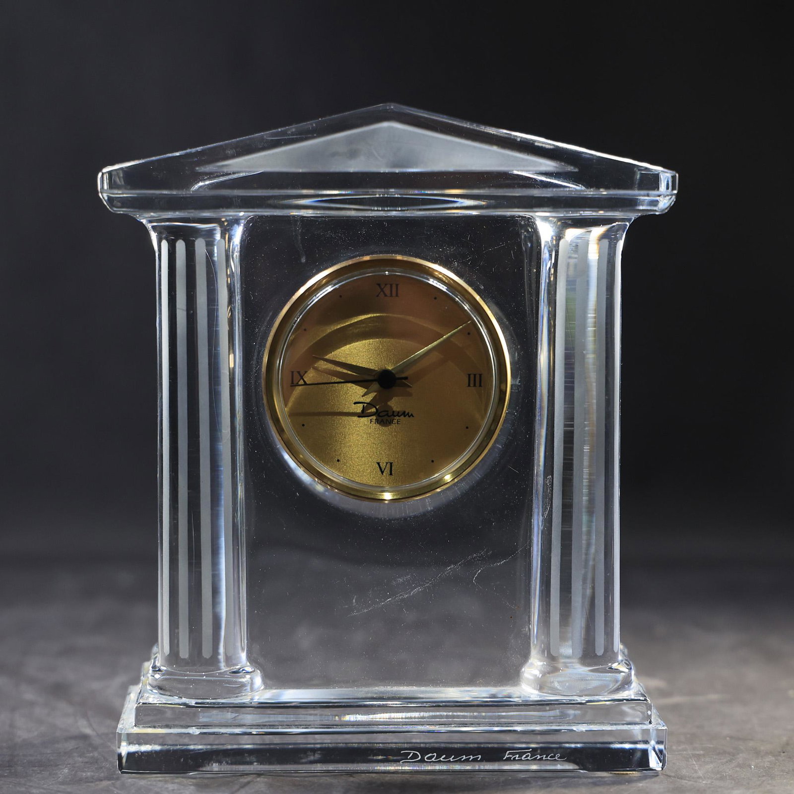 Signed DAUM FRANCE Crystal Glass Roman Column Dresser Clock (1 of 18)