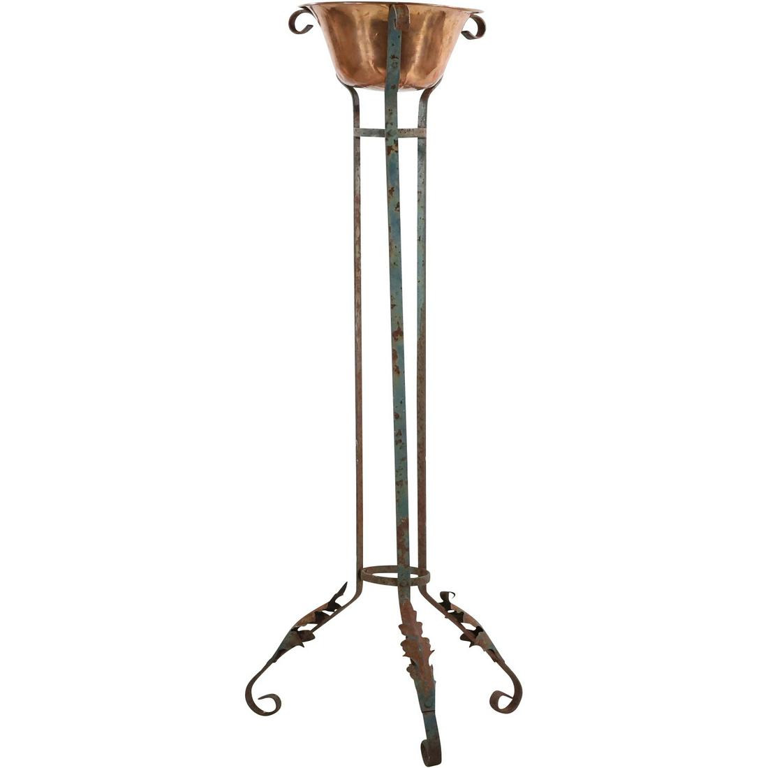 Tall Iron Base Fern Stand with Copper Plant Pot Top (1 of 10)