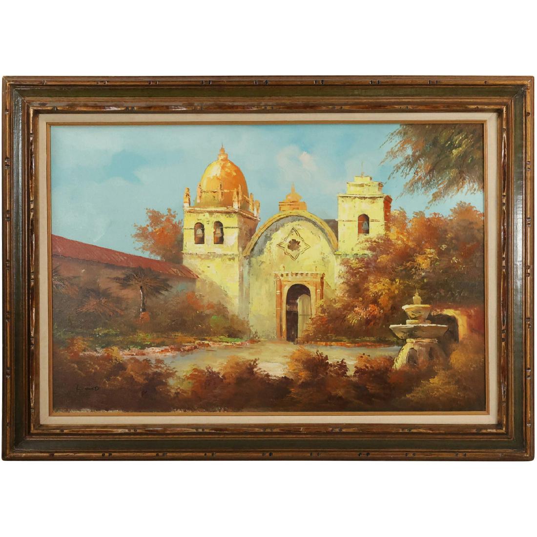 L Wood, Fine 20th C. Large Oil Painting Fortress Monastery in Landscape, Signed, Framed (1 of 13)