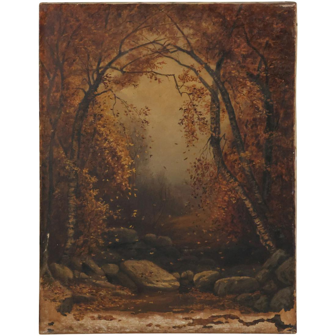 19th C. Nocturnal Oil Painting Opening Through The Forest Landscape (1 of 12)