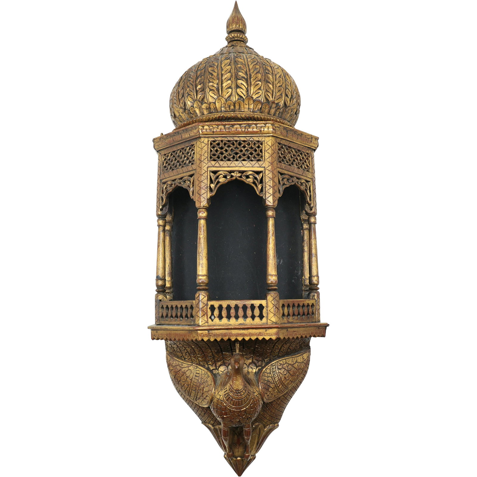 Wooden Islamic Temple Wall Mount Altar with Peacock Figure Base Gold Gilt Finish (1 of 19)