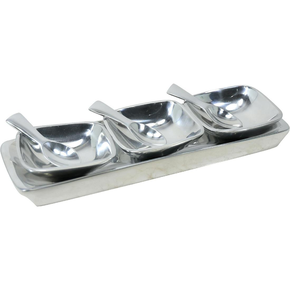 Cast Aluminum Tray with 3 Condiment Dishes and 3 Spoons (1 of 20)
