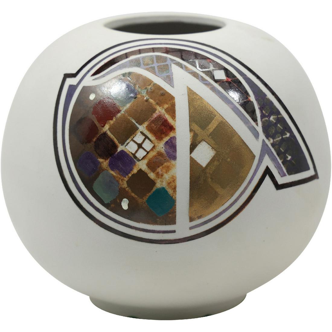 Signed Studio Art Pottery Vase with Decorated Abstract Design (1 of 15)