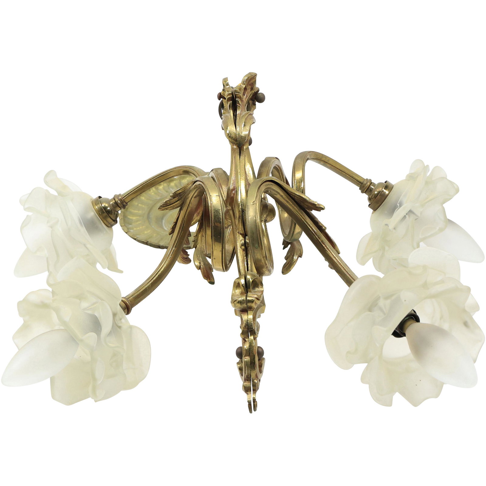 French Bronze Wall Sconce 4-Arm with Glass French Flower Petals Shades (1 of 13)
