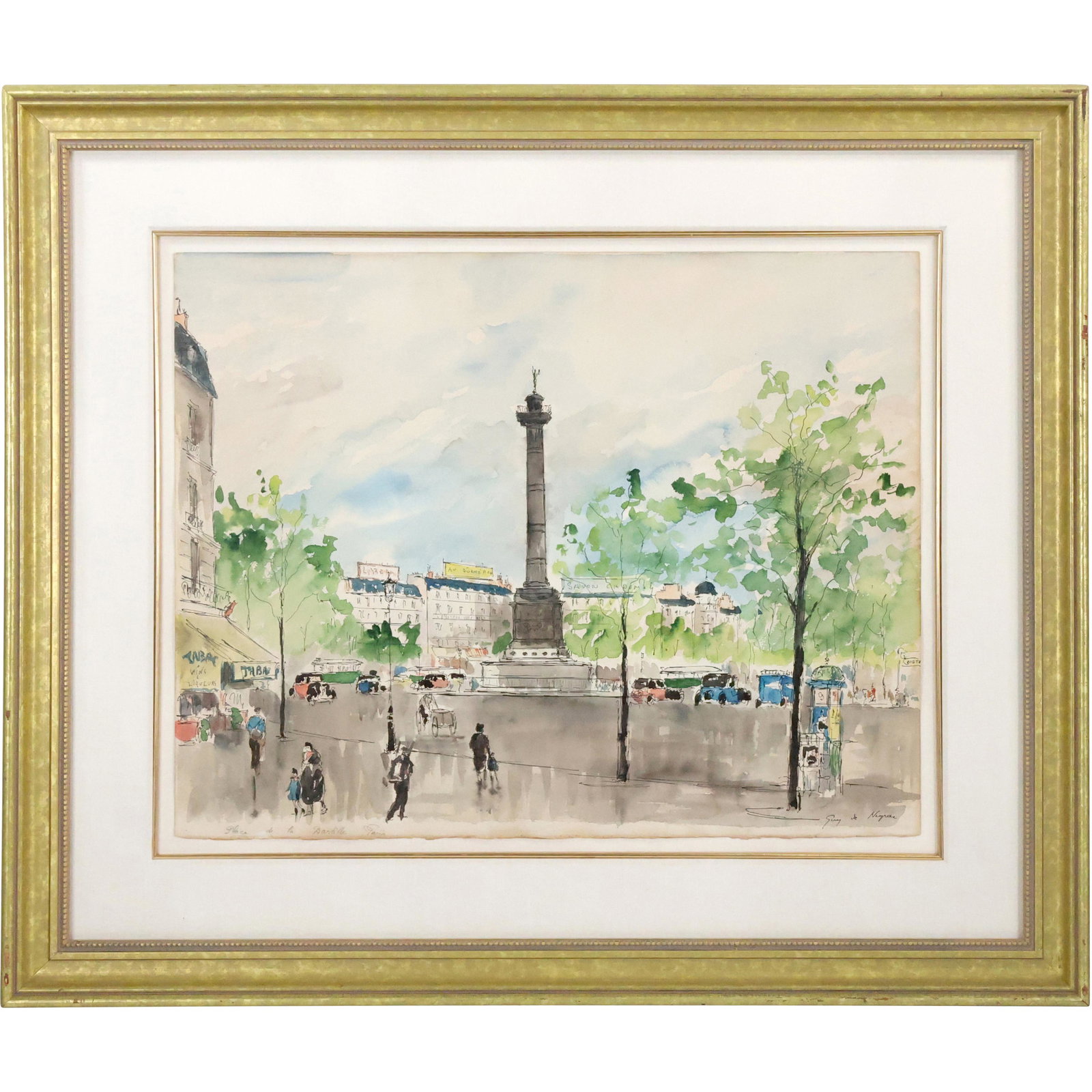 GUY DE NEYRAC Paris Street Scene Watercolor Painting, Signed (1 of 13)