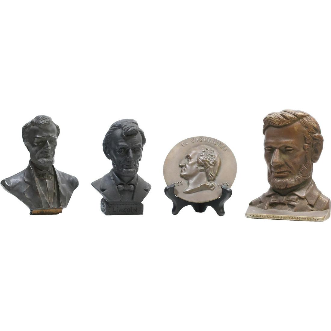 [4] Assorted Bronze Portrait Figures [3] Abraham Lincoln, 1 George Washington (1 of 18)